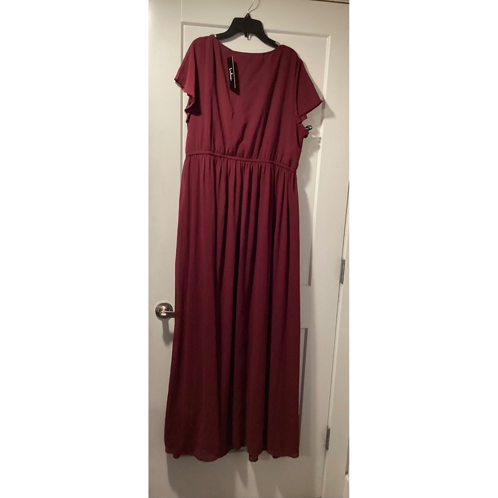 Lulus All About Love Burgundy Maxi Dress Chiffon Flutter Sleeve Formal 2XL NWT - Picture 3 of 11